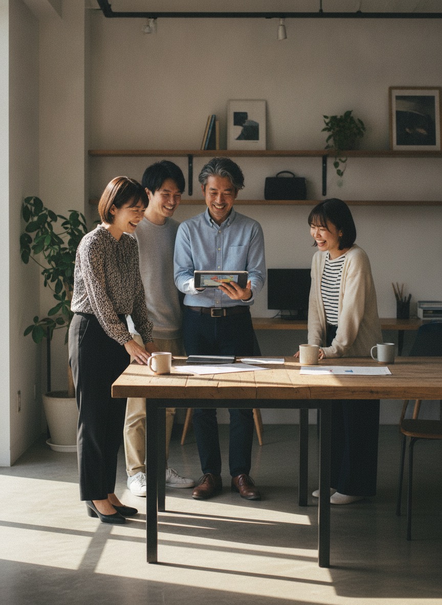 制度が整い前向きになった社長と社員（イメージ）
